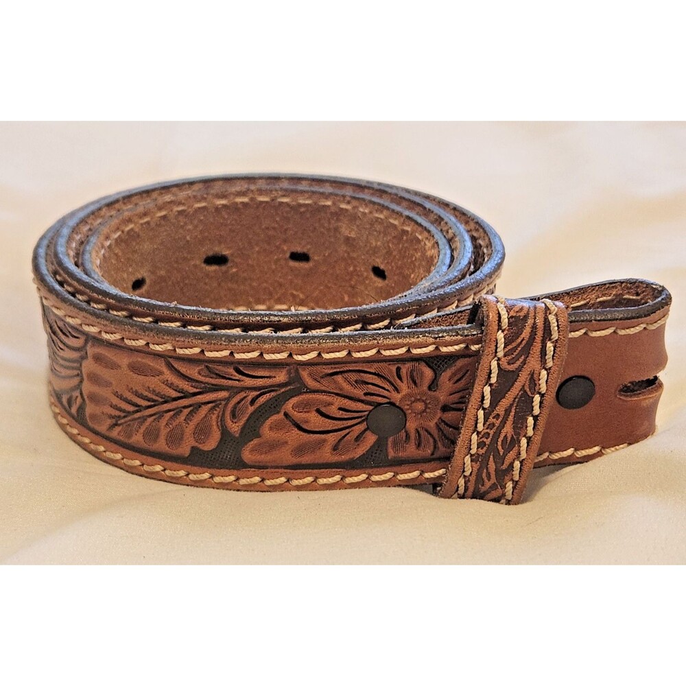 Tony Lama C40064 Men's Size 32 Brown Floral Tooled Leather Western Belt No Buckl